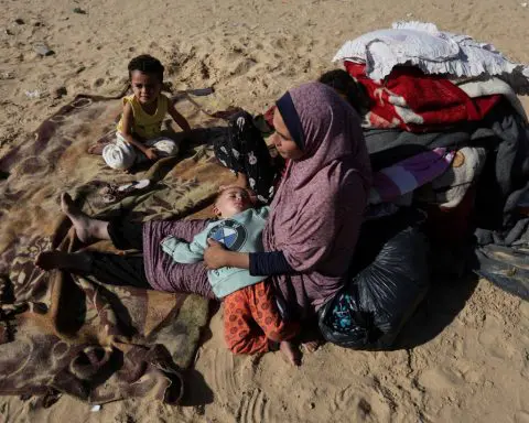 camp sheltering displaced palestinians who fled their houses due to israeli strikes, in rafah