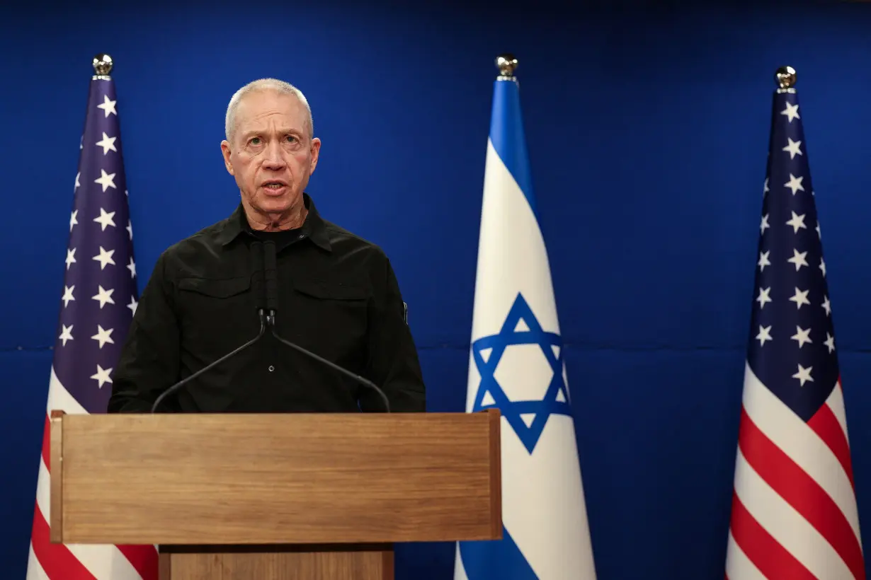 U.S. Secretary of Defense Austin and Israeli Defense Minister Gallant hold a joint press conference at Israel's Ministry of Defense, in Tel Aviv