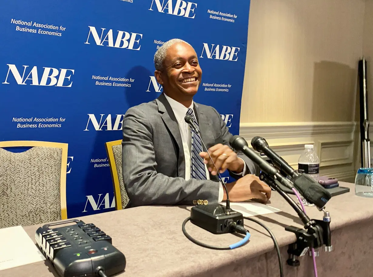 U.S. Atlanta Federal Reserve Bank President Raphael Bostic speaks to reporters at the National Association of Business Economics' annual policy meeting in Washington