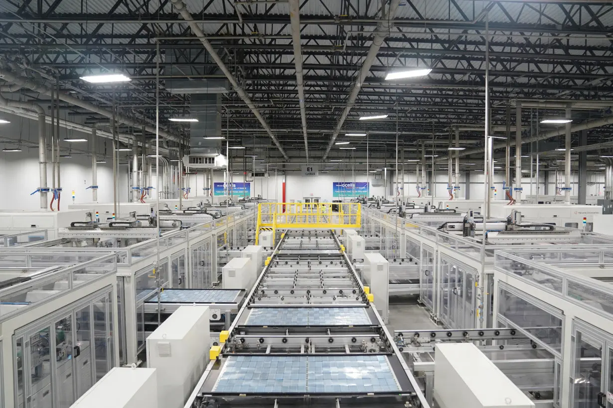 Solar panels are built at the QCells solar energy manufacturing factory in Dalton