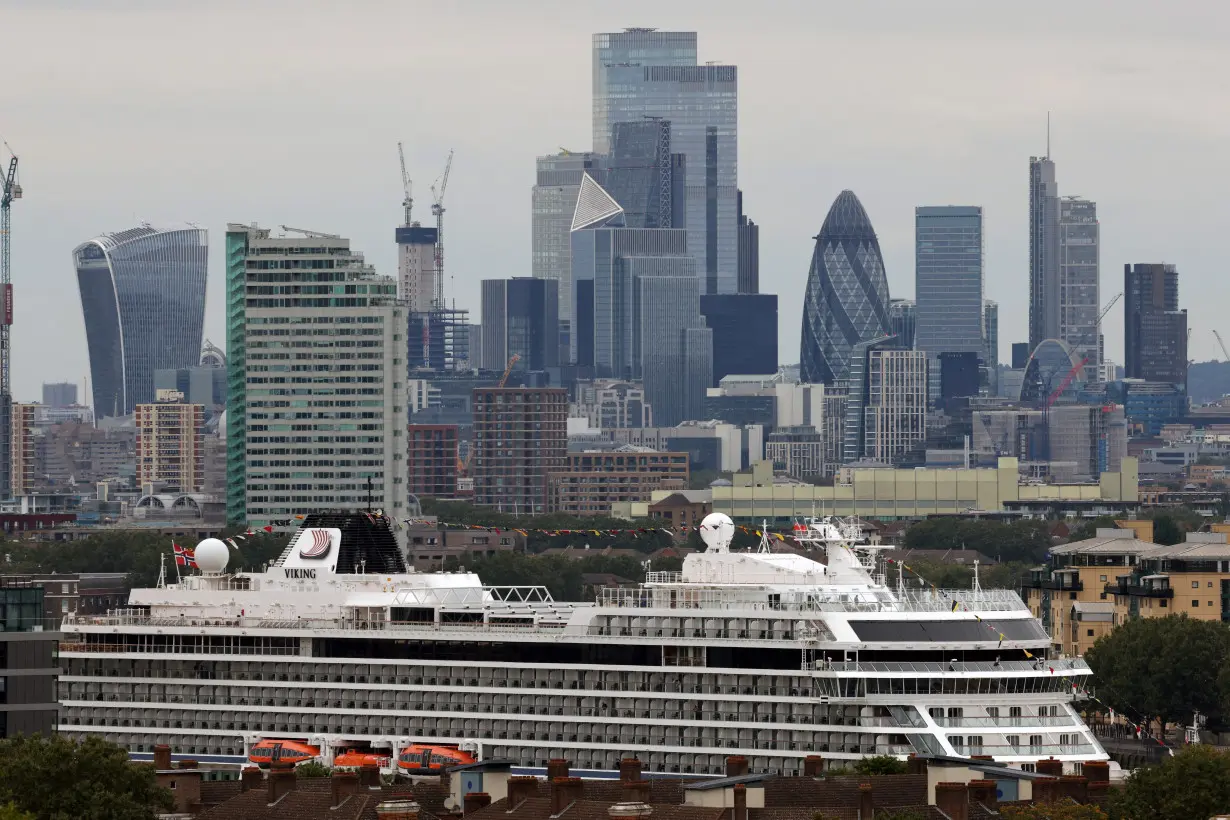 The Viking Star cruise ship is moored at Greenwich