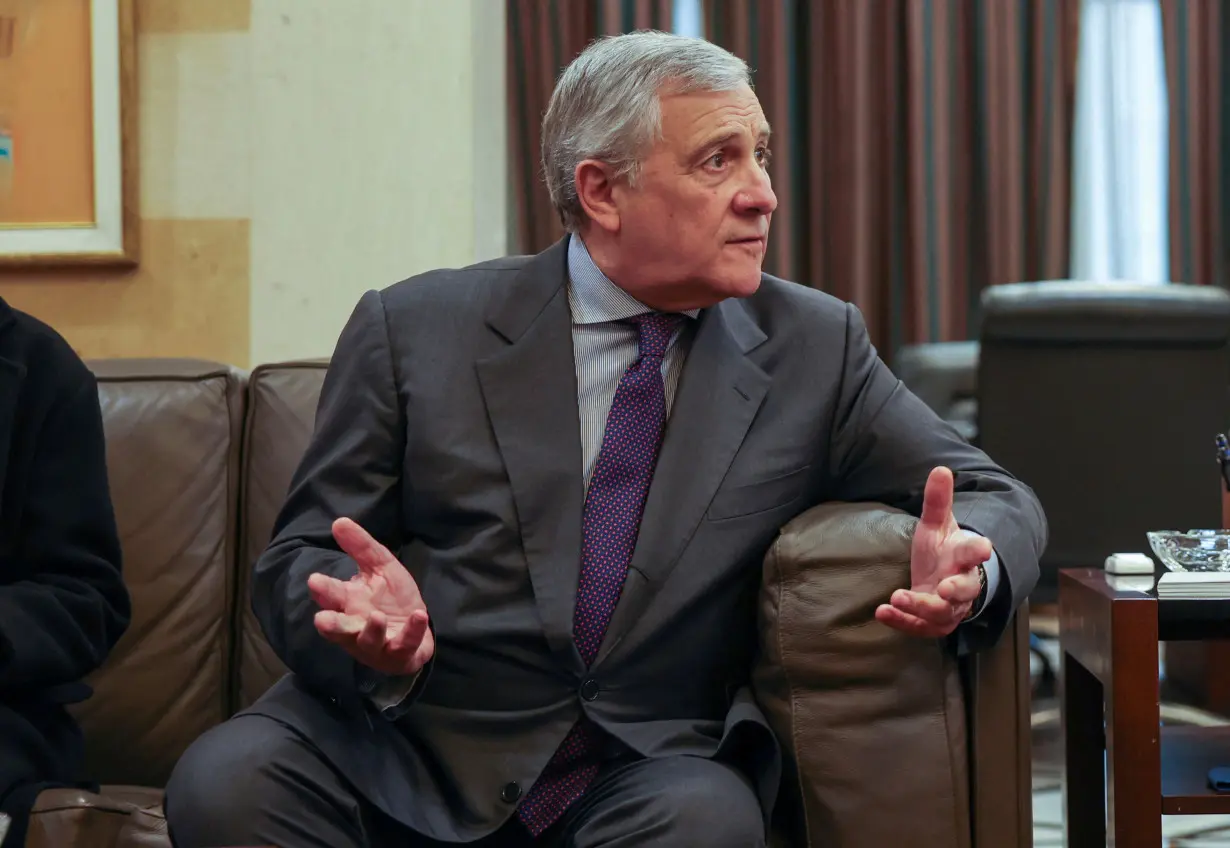 Italian Foreign Minister Antonio Tajani meets with Lebanon's caretaker Prime Minister Najib Mikati (unseen) in Beirut