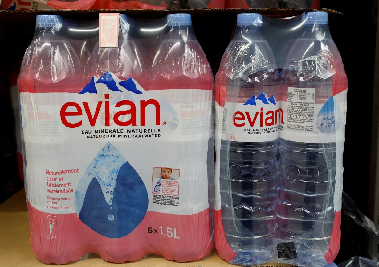 FILE PHOTO: Bottles of Evian mineral water in a supermarket in Nice