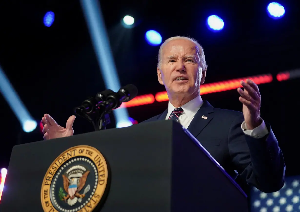 U.S. President Joe Biden delivers a speech to mark the third anniversary of the January 6, 2021 attacks on the U.S Capitol in Blue Bell, Pennsylvania