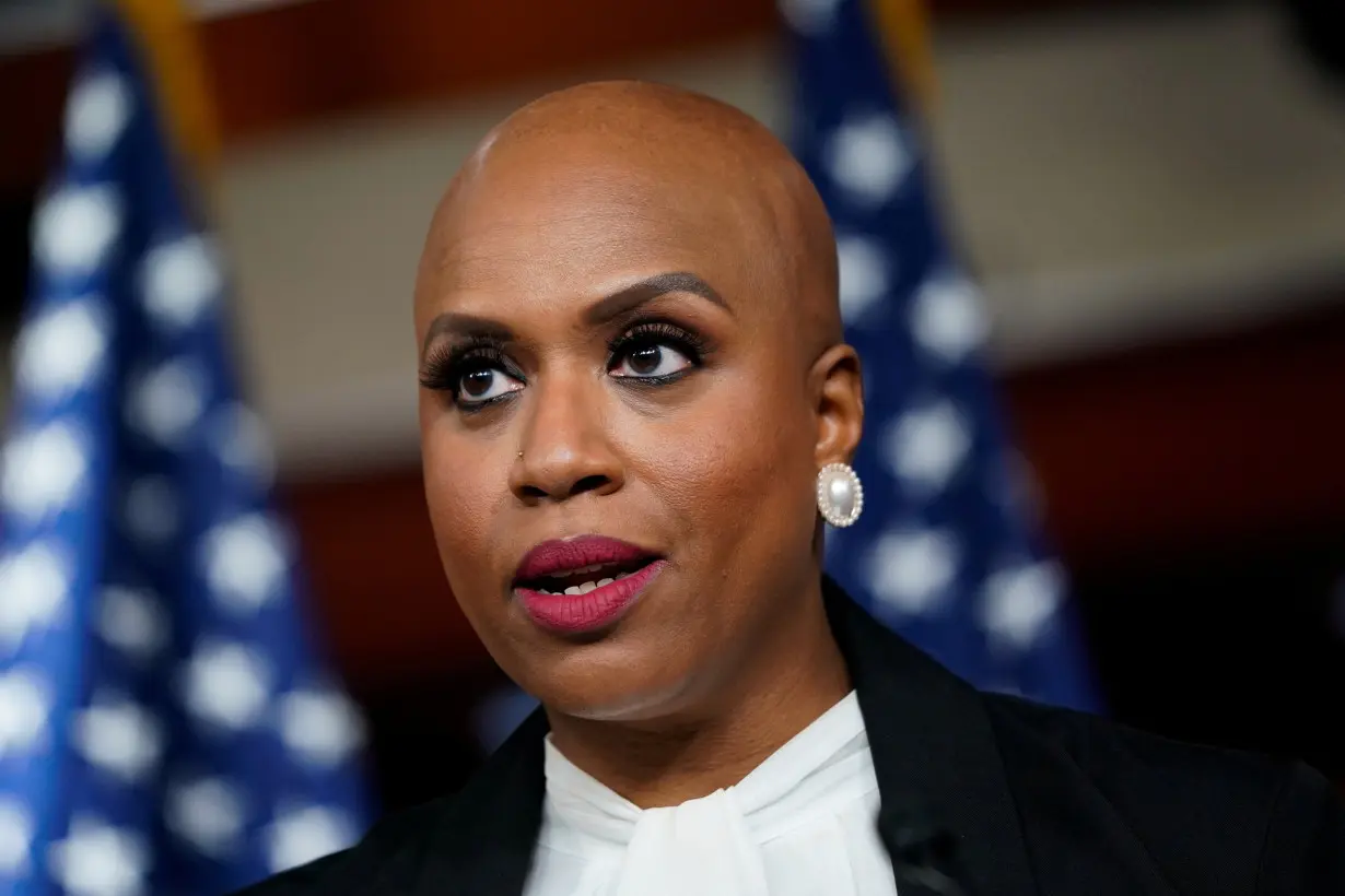 U.S. Representative Ayanna Pressley speaks to reporters in Washington