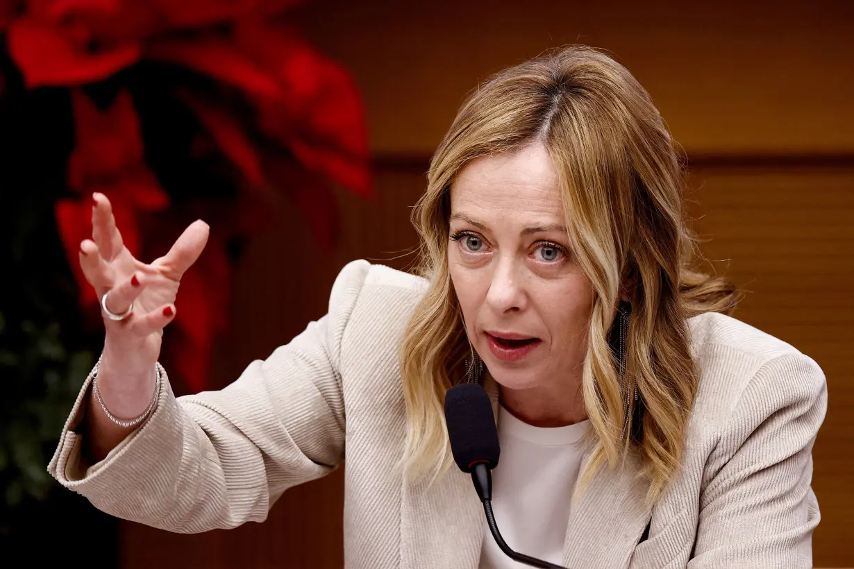 FILE PHOTO: Italy's Prime Minister Giorgia Meloni holds her end-of-year press conference in Rome