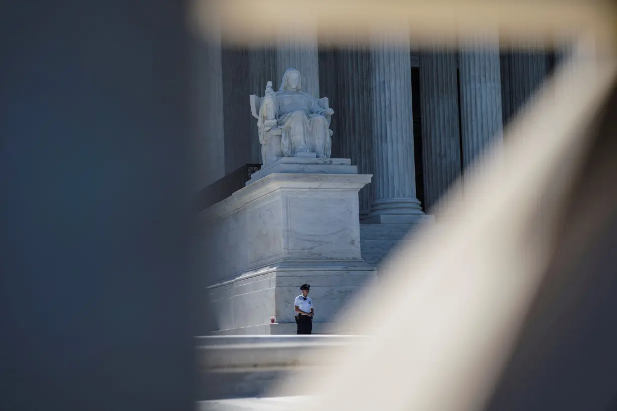 FILE PHOTO: A security guard stands outside the U.S. Supreme Court in Washington