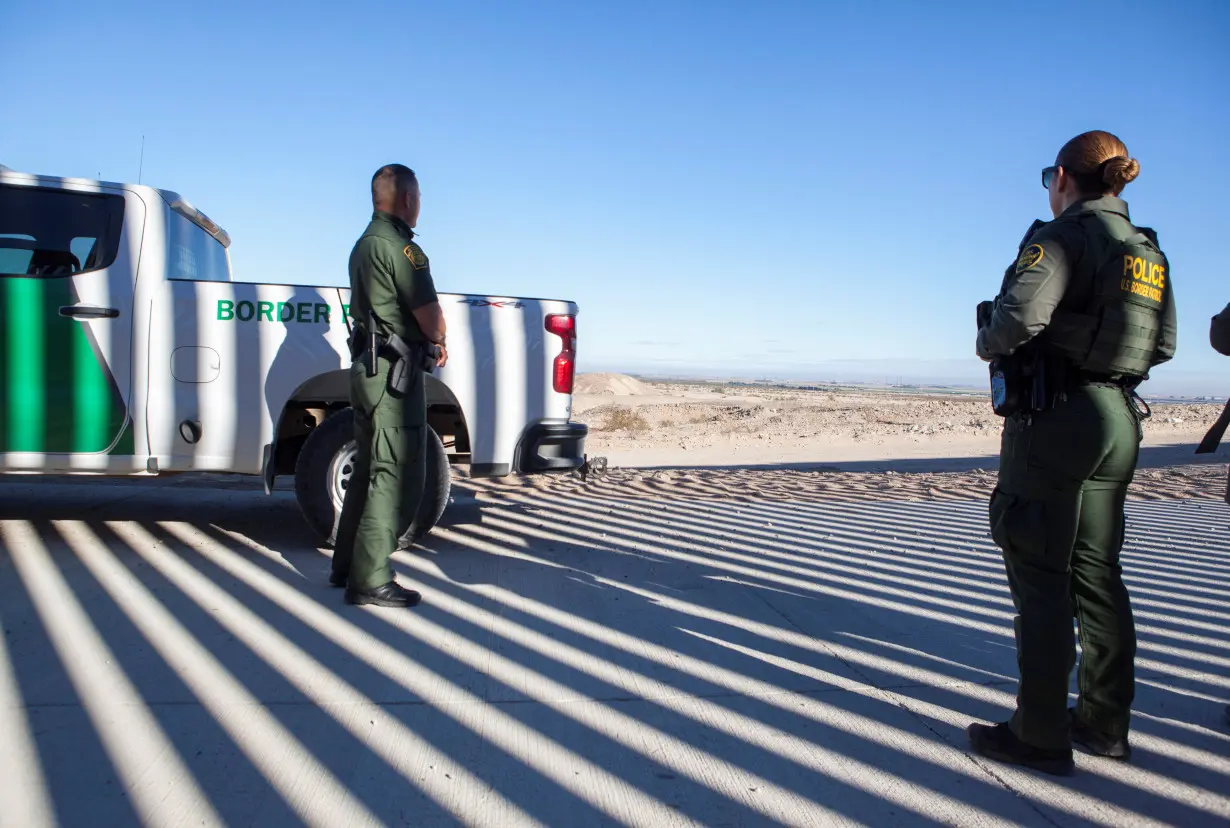 United States Border Patrol agents patrol the border in El Centro, California