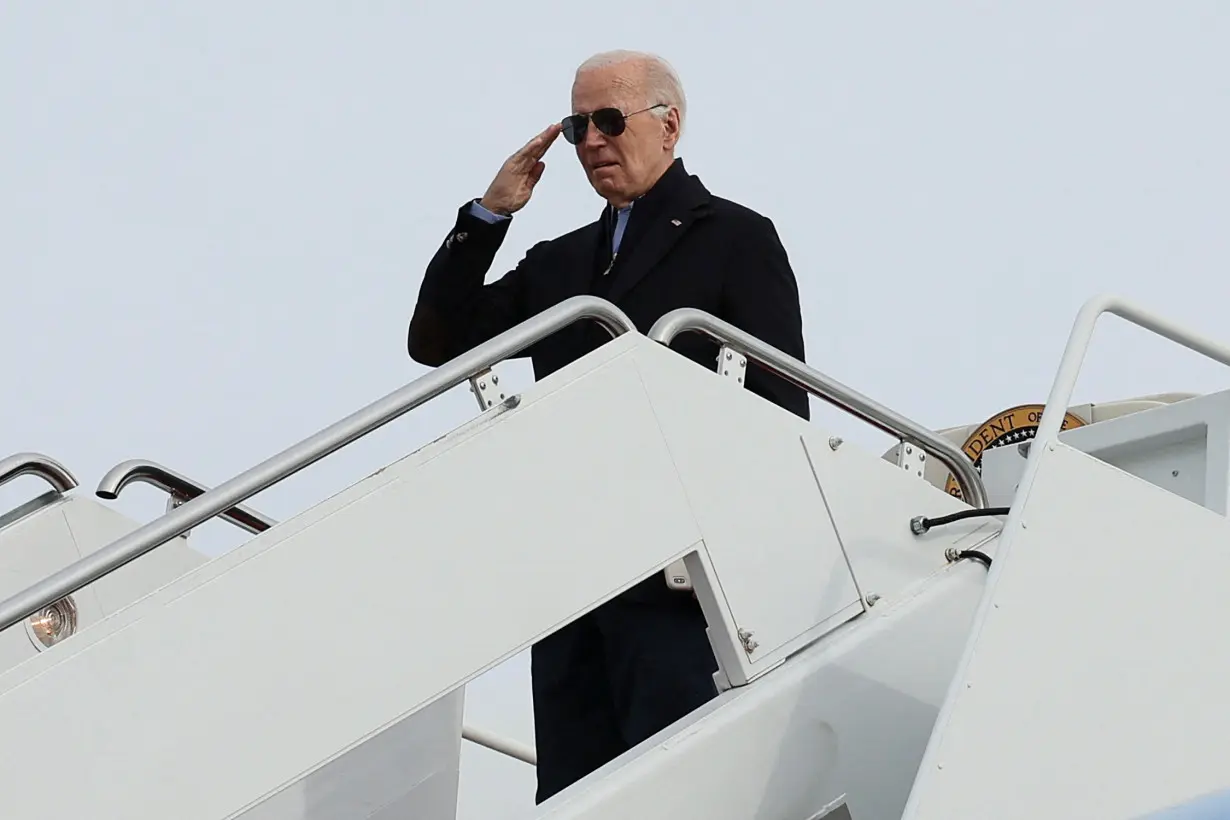 U.S. President Joe Biden boards Air Force One for Allentown, Pennsylvania from Joint Base Andrews