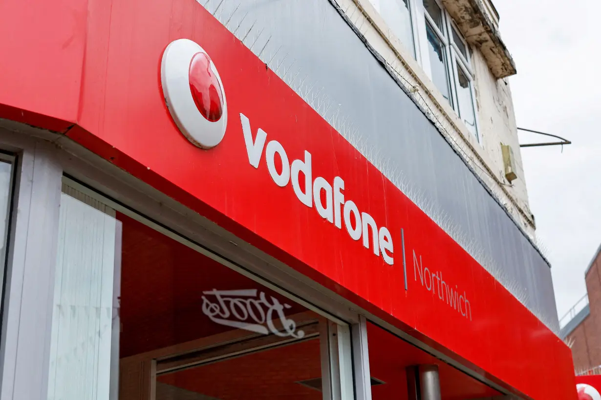 FILE PHOTO: The logo of Vodafone is seen at a Vodafone store in Northwich