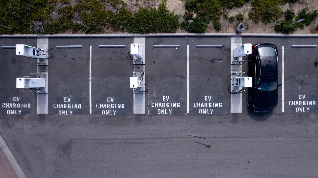 FILE PHOTO: Electrify American vehicle chargers are shown in California