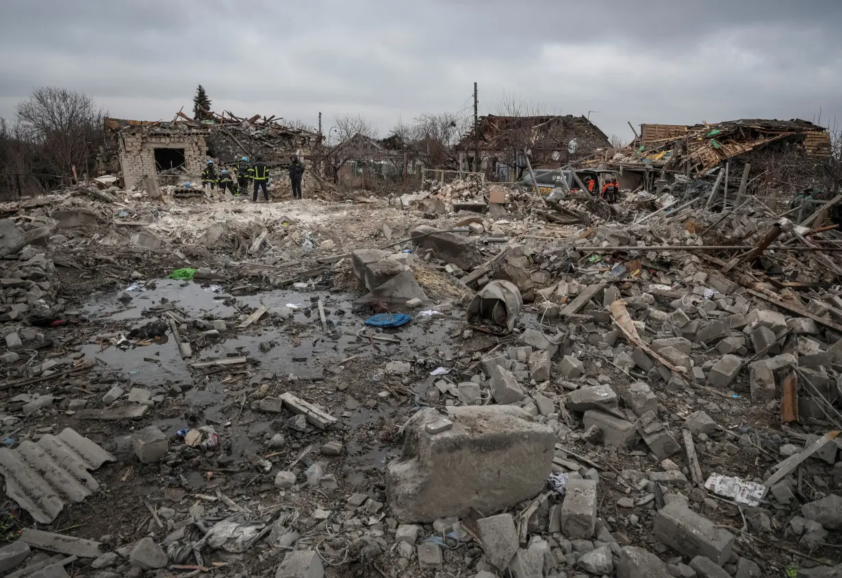 Aftermath of a Russian missile strike in the village of Rivne near Pokrovsk