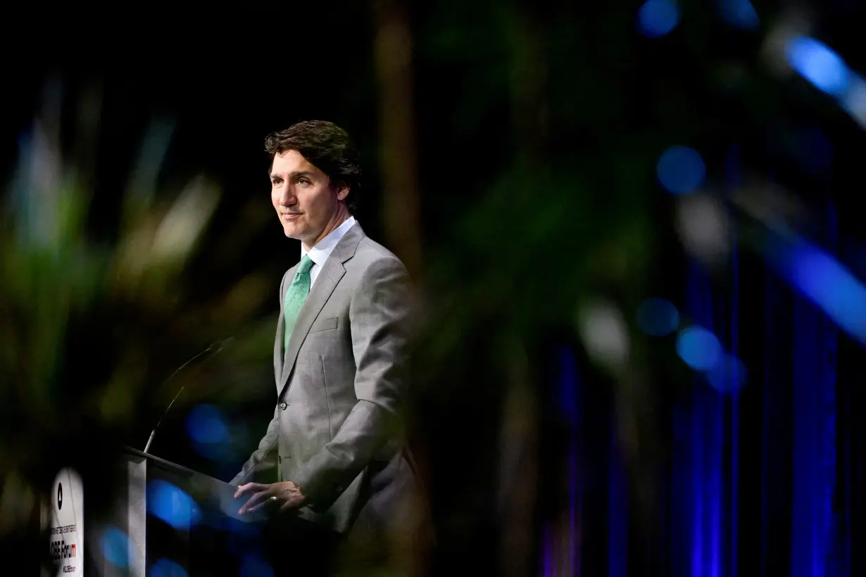 FILE PHOTO: Canada's Prime Minister Justin Trudeau makes a speech, in Vancouver