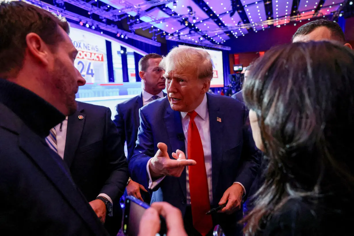 Republican presidential candidate and former U.S. President Donald Trump participates in a Fox News Channel town hall, in Des Moines