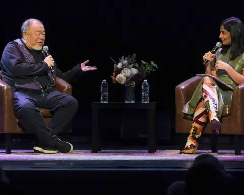 Artist-dissident Ai Weiwei gets 'incorrect' during an appearance at The Town Hall in Manhattan