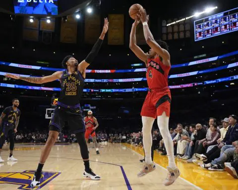 Toronto coach pounds table, rips officials after Lakers hold off Raptors 132-131 behind Davis' 41