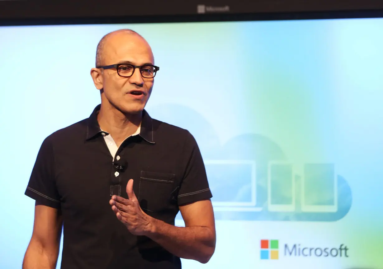 Microsoft CEO Satya Nadella speaks at a Microsoft event in San Francisco