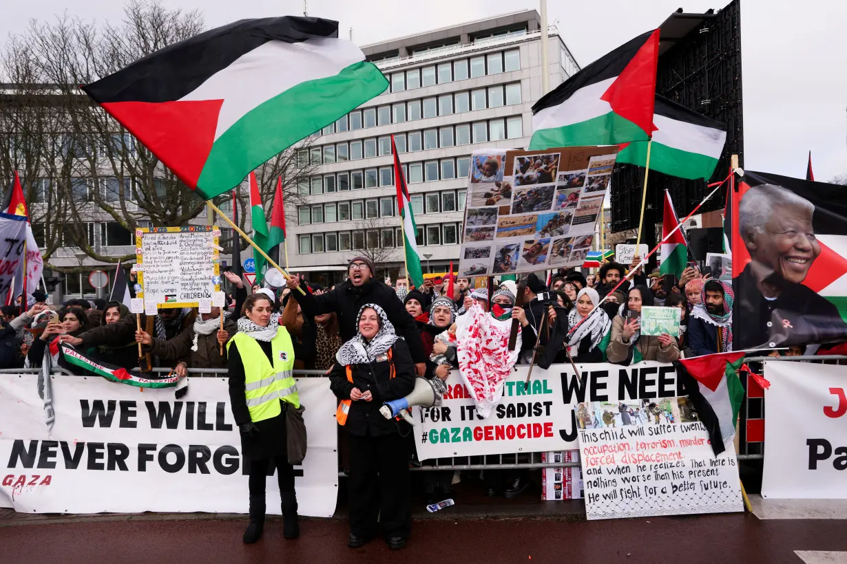 FILE PHOTO: Protests near the ICJ in the Hague as Israel and South Africa face each other in the Gaza genocide case