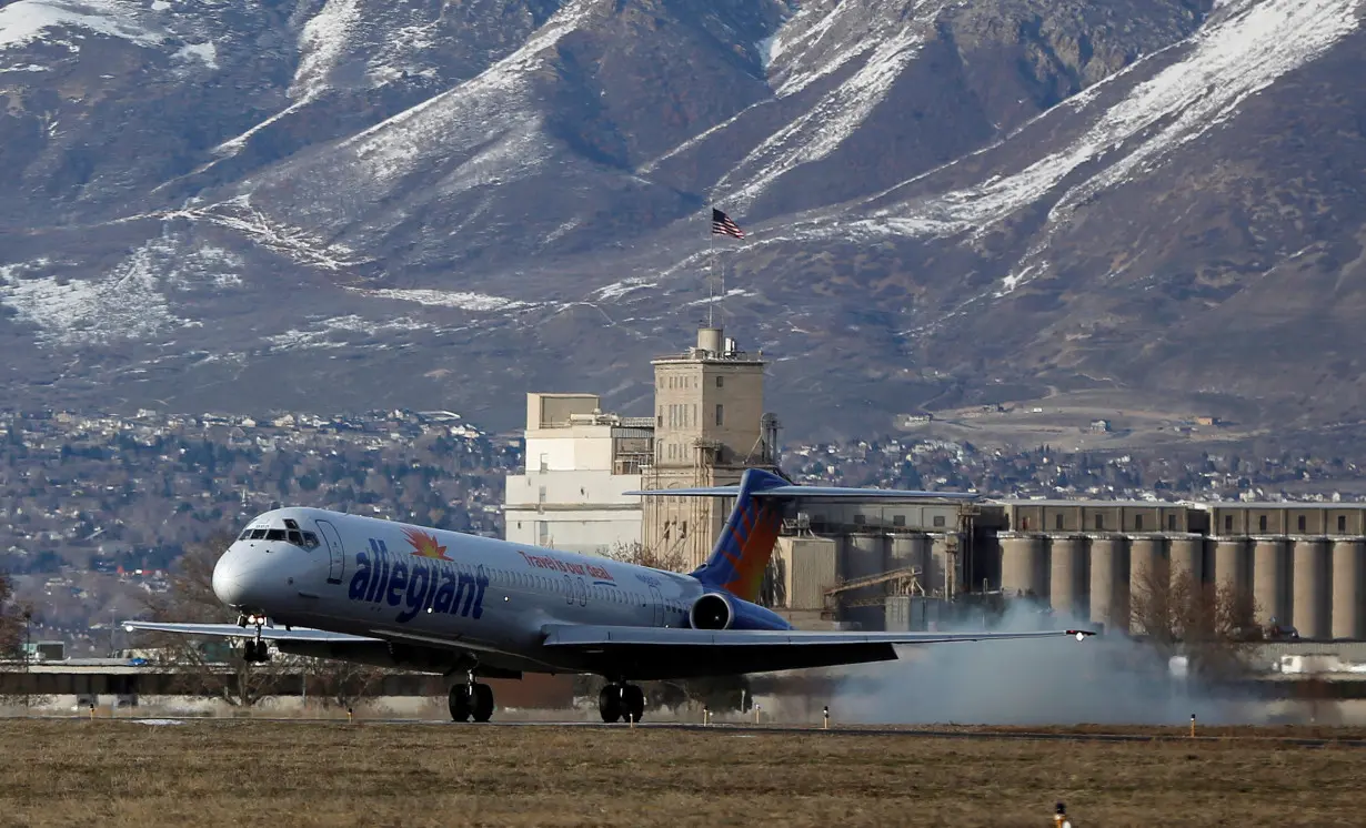 FILE PHOTO: An Allegiant Air passenger jet lands at the Ogden-Hinckley Airport in Ogden