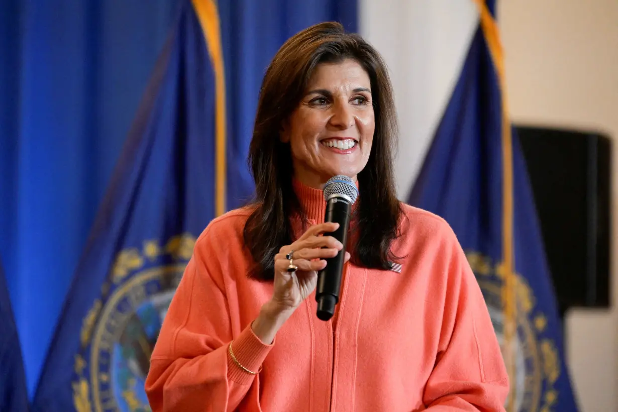 FILE PHOTO: Republican presidential candidate Nikki Haley holds a rally ahead of New Hampshire primary election, in Bretton Woods