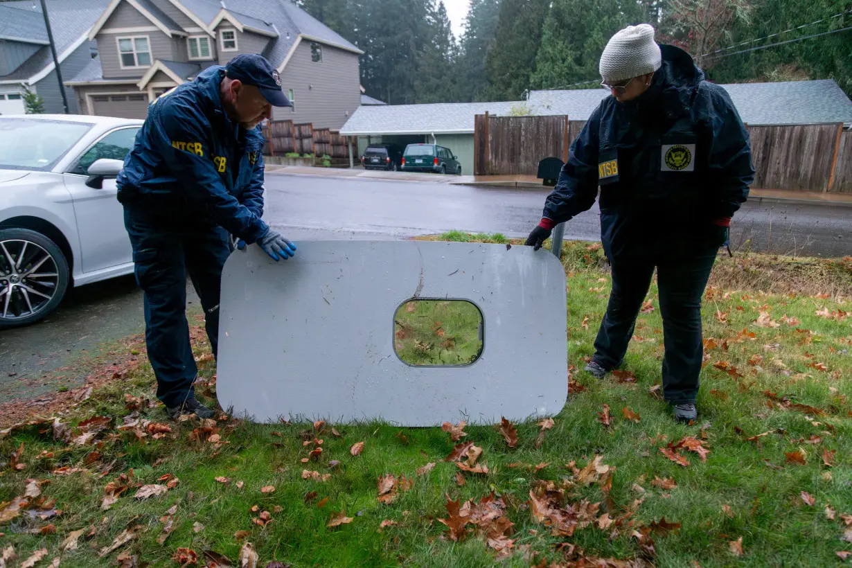 FILE PHOTO: The recovered fuselage plug area of Alaska Airlines Flight 1282 Boeing 737-9 MAX