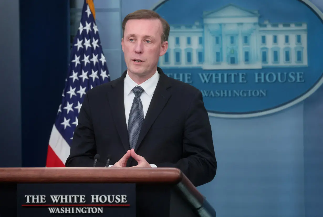 U.S. National Security Adviser Jake Sullivan speaks during a press briefing at the White House