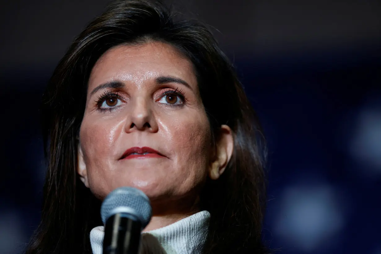 FILE PHOTO: Republican presidential candidate Nikki Haley campaigns in Conway, South Carolina