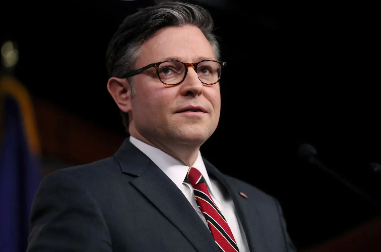 U.S. House Speaker Mike Johnson (R-LA) holds a press conference at Capitol Hill in Washington, U.S.