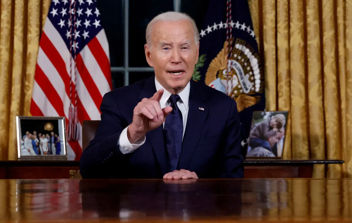 FILE PHOTO: U.S. President Joe Biden delivers an address to the nation from the Oval Office of the White House in Washington