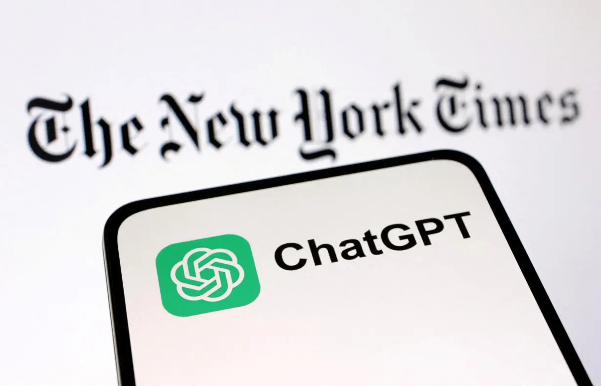 FILE PHOTO: Illustration shows ChatGPT and The New York Times logos