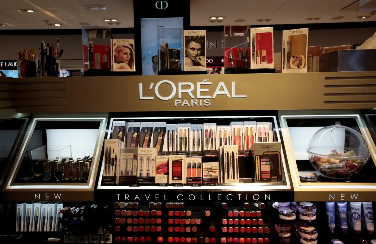 A cosmetic display of French cosmetics group L'Oreal is seen during the inauguration of the commercial zone at the Nice international airport Terminal 1 in Nice