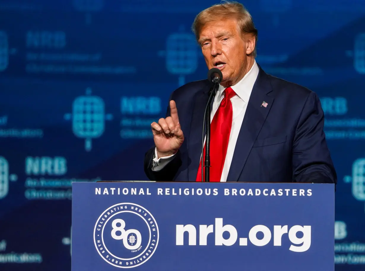 Former U.S. President and Republican presidential candidate Trump attends the 2024 National Religious Broadcasters convention, in Nashville