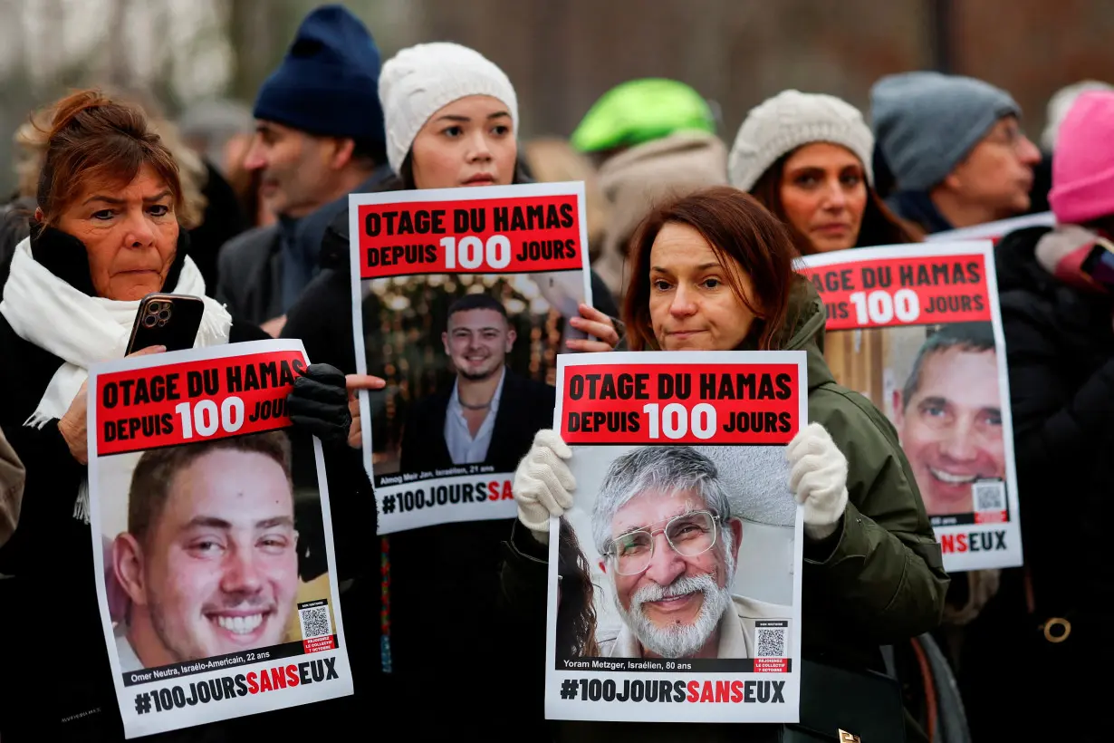 FILE PHOTO: People gather to mark 100 days since the October 7 Hamas attack, in Paris