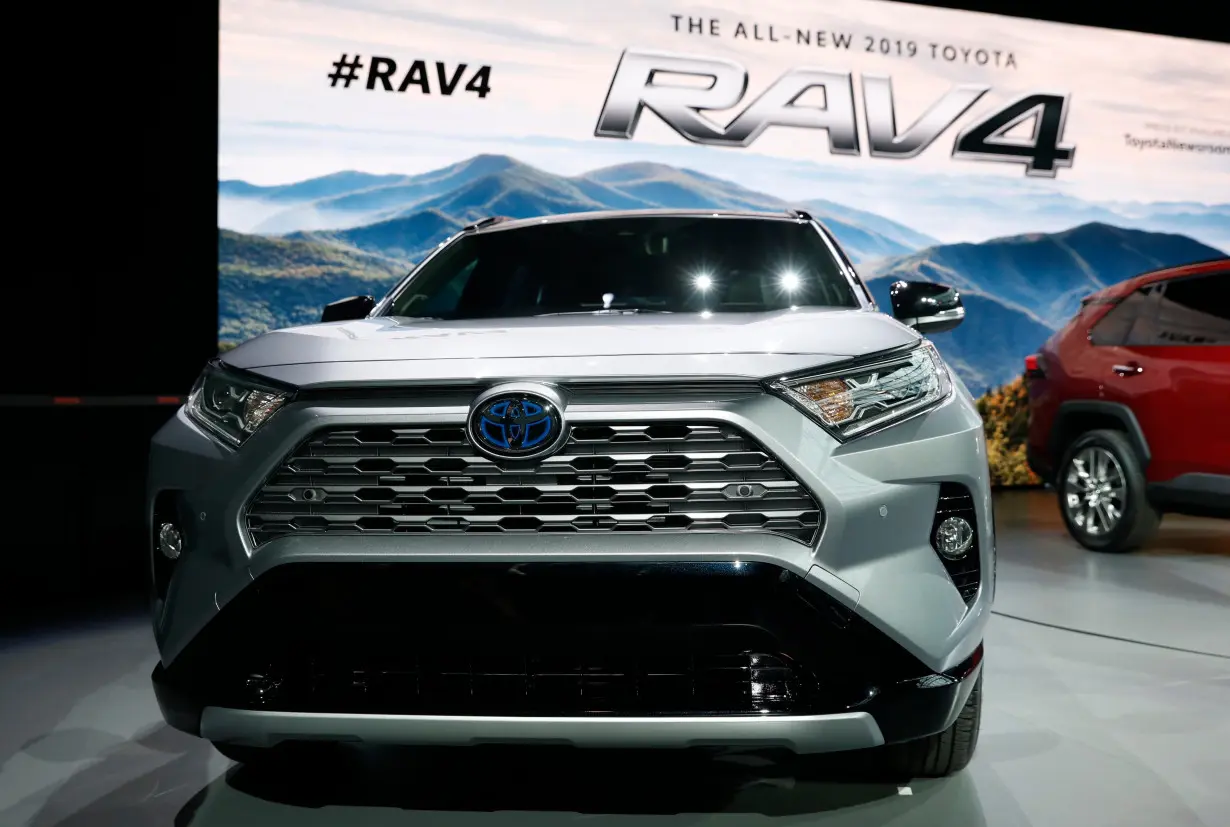 The 2019 Toyota RAV4 XSE Hybrid is presented at the New York Auto Show in New York