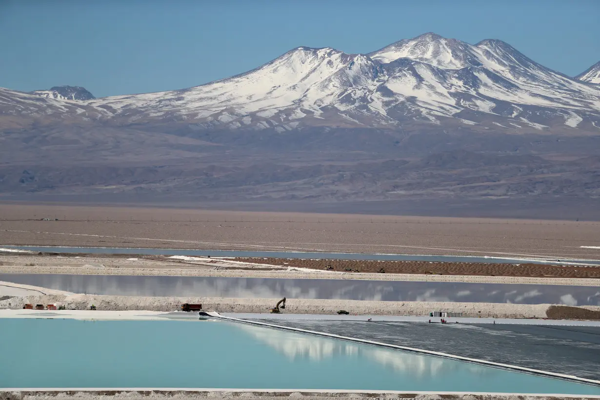 FILE PHOTO: A view of brine pools of a lithium mine on the Atacama Salt Flat in the Atacama Desert