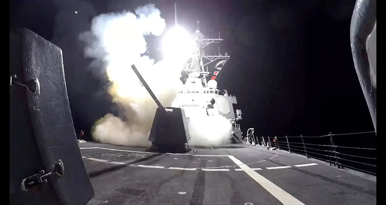 FILE PHOTO: A missile is launched from a U.S. Navy warship against what they describe as Houthi military targets in Yemen