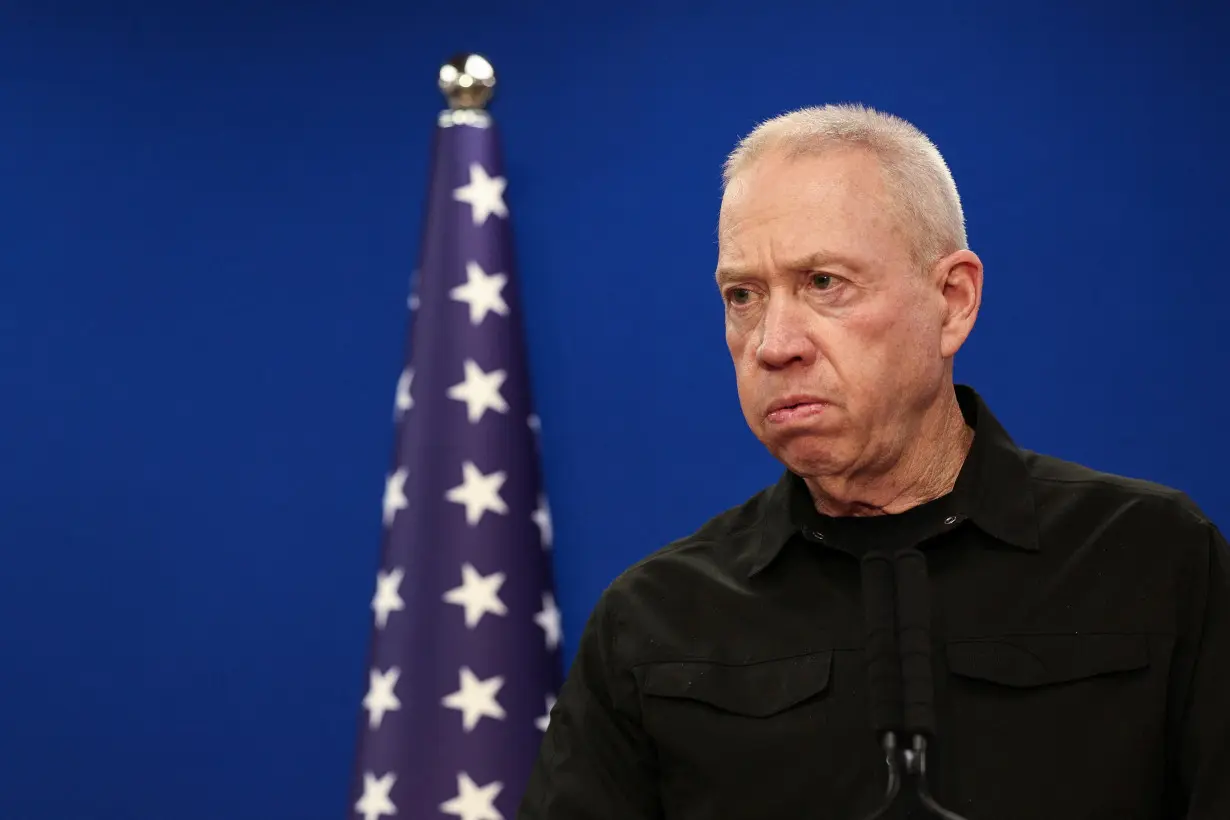 U.S. Secretary of Defense Austin and Israeli Defense Minister Gallant hold a joint press conference at Israel's Ministry of Defense, in Tel Aviv