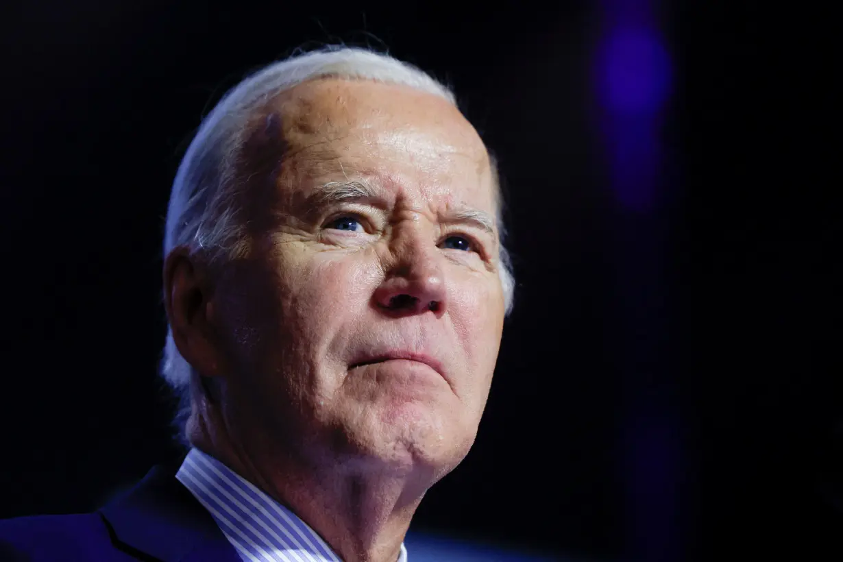 U.S. President Joe Biden delivers remarks, during a campaign event focusing on abortion rights at the Hylton Performing Arts Center, in Manassas