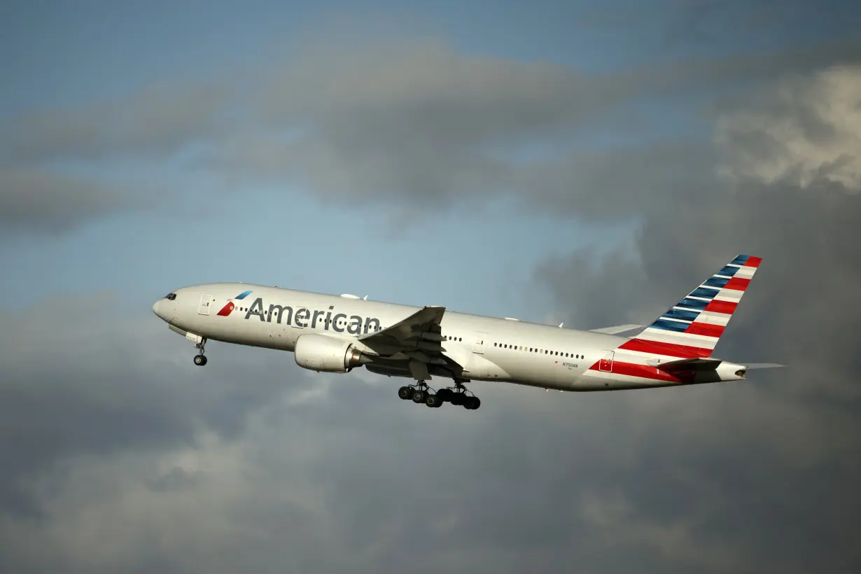 An American Airlines Boeing 777 plane takes off from Paris Charles de Gaulle airport near Paris