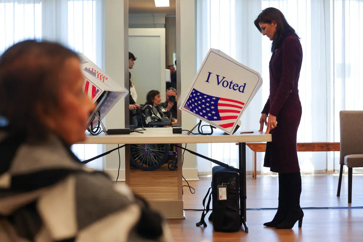 Republican presidential candidate Nikki Haley casts her vote in the South Carolina Republican presidential primary election, on Kiawah Island