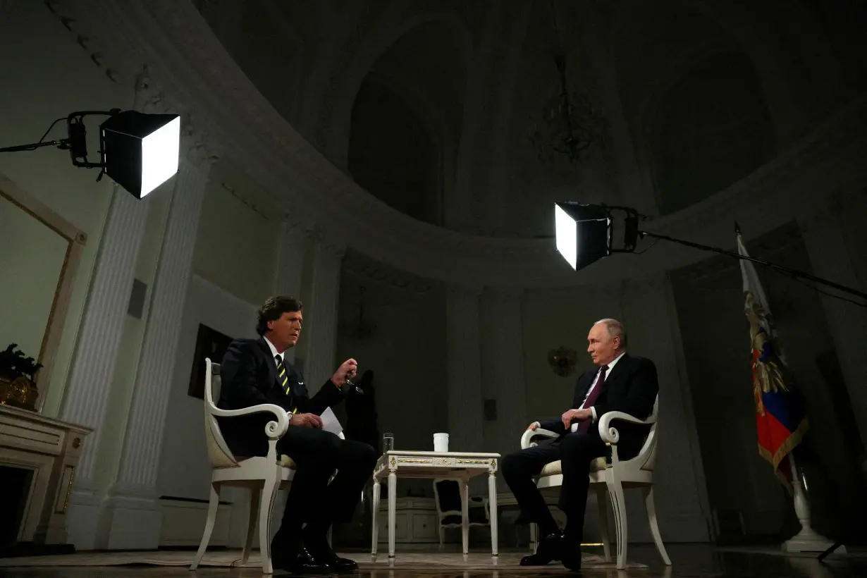 Russian President Vladimir Putin gives interview to U.S. television host Tucker Carlson in Moscow