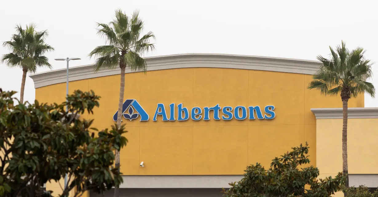 The Albertsons logo is seen on an Albertsons grocery store in Riverside