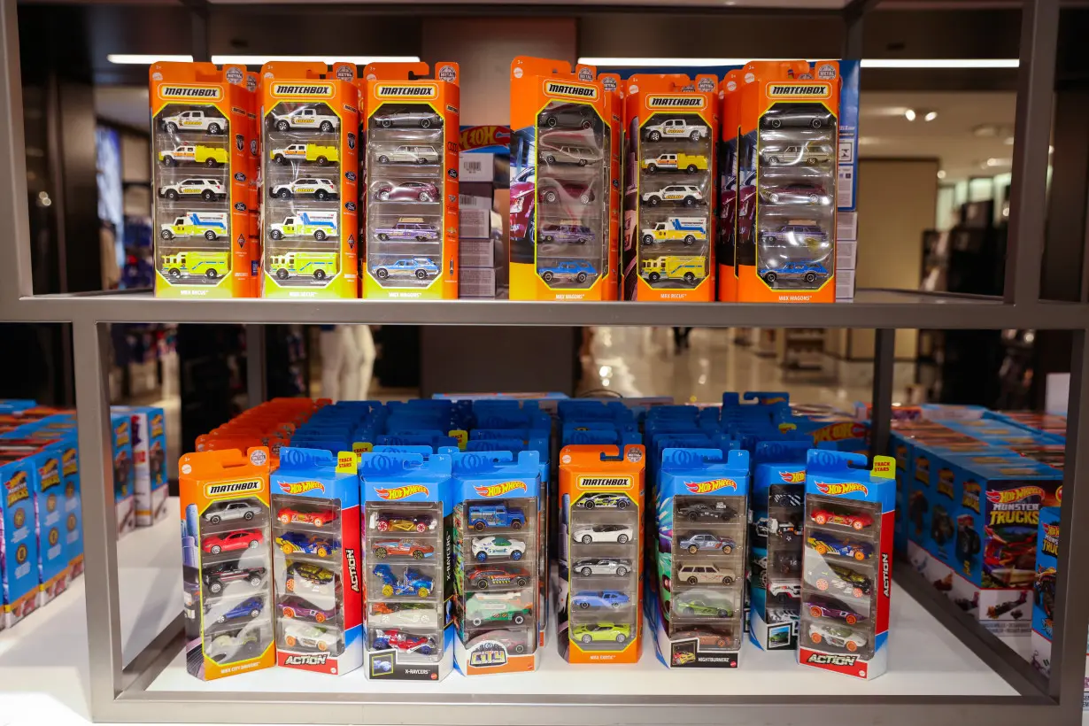 Hot Wheels and Matchbox cars, brands owned by Mattel, Inc., are pictured for sale in a store in Manhattan, New York City