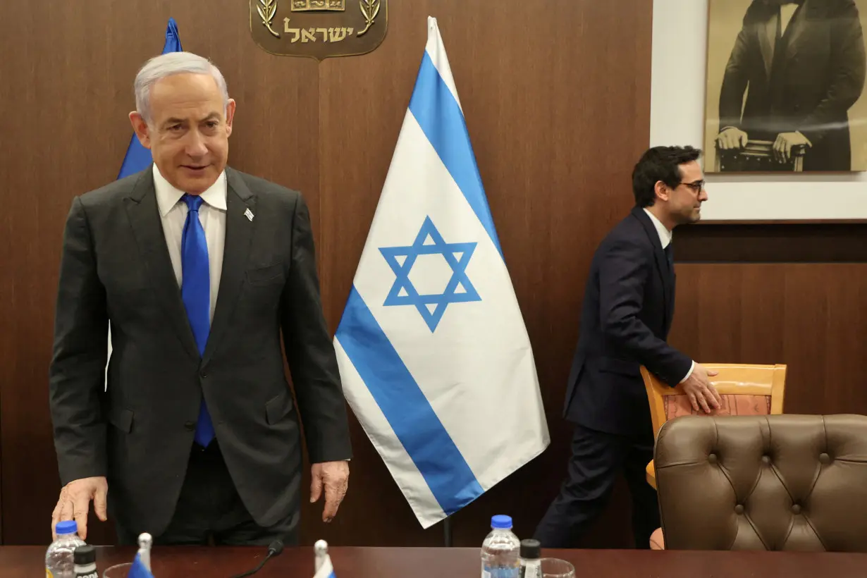 FILE PHOTO: Israeli Prime Minister Netanyahu and French Foreign Minister Sejourne in Jerusalem