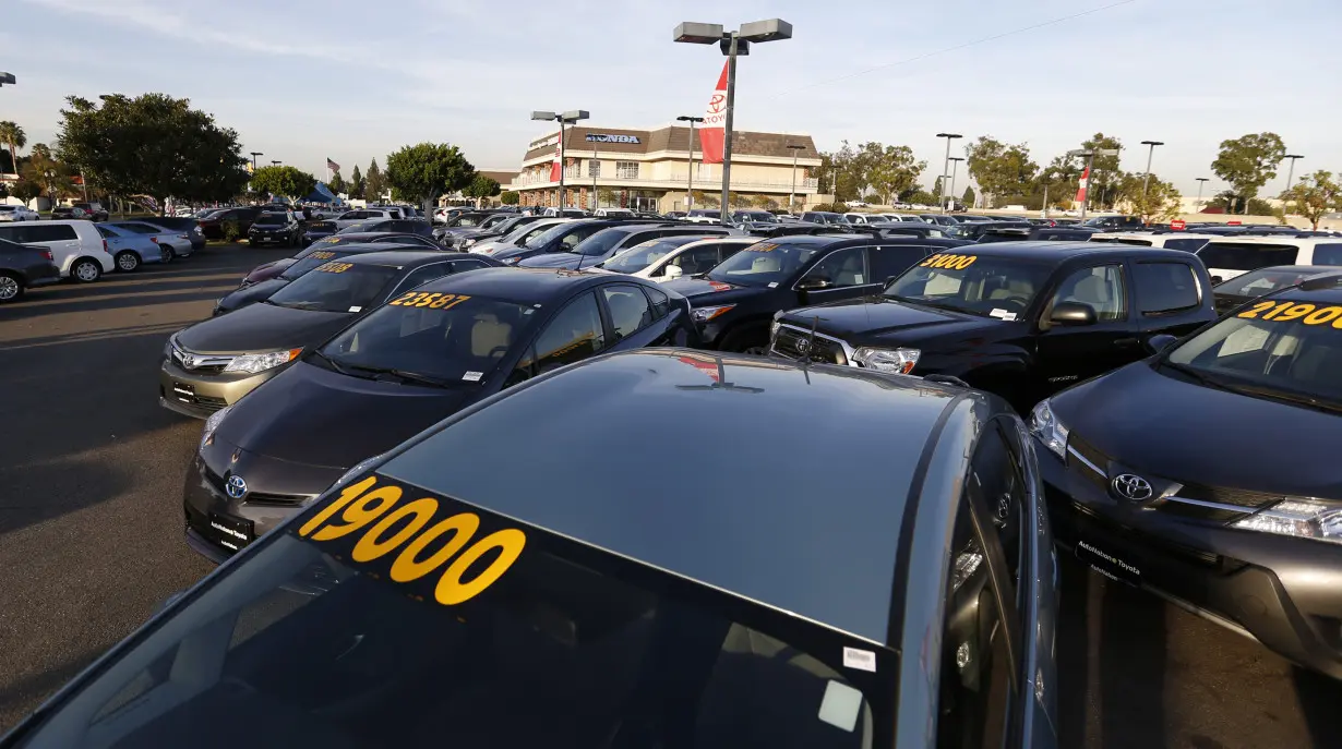 Vehicles for sale are pictured on the lot at AutoNation Toyota dealership in Cerritos