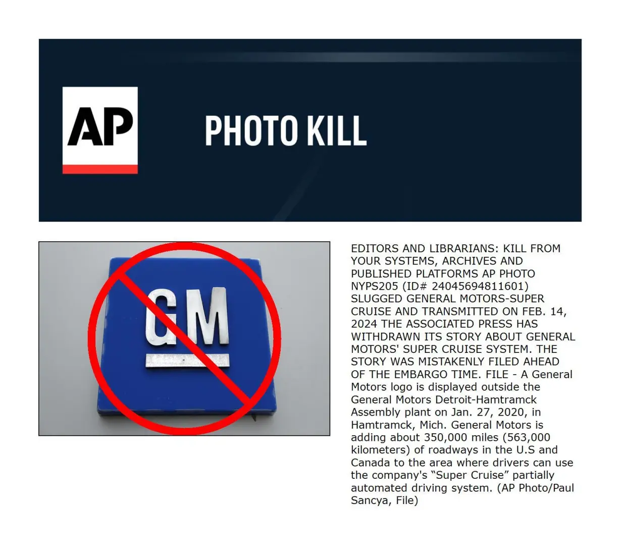 PHOTO KILL General Motors-Super Cruise