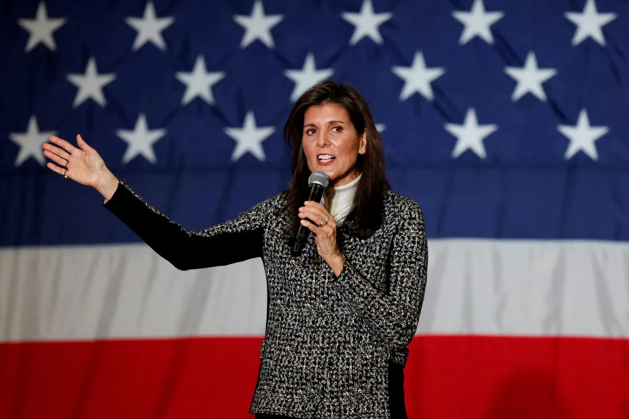 FILE PHOTO: Republican presidential candidate Nikki Haley campaigns in Conway, South Carolina