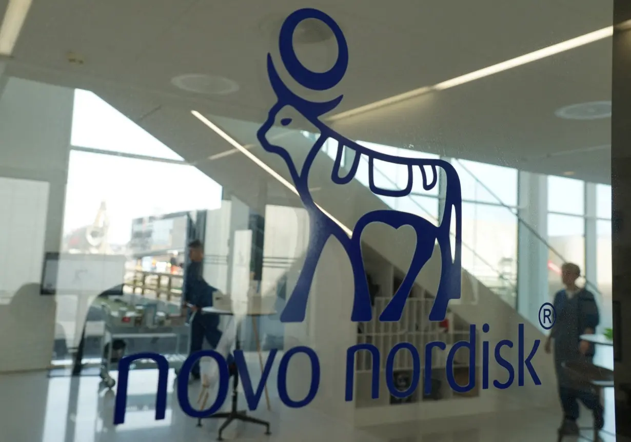 FILE PHOTO: Novo Nordisk logo above the entrance to their offices in Hillerod