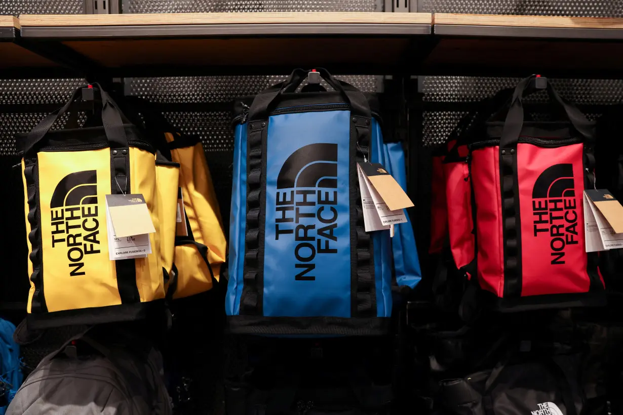 FILE PHOTO: Bags are seen for sale at The North Face, a brand owned by VF Corporation, in Manhattan, New York City