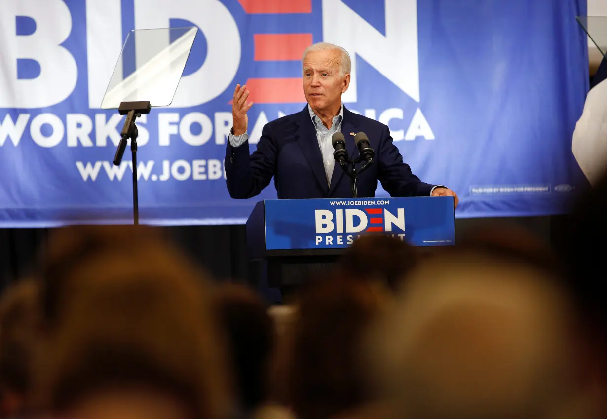 Democratic 2020 U.S. presidential candidate and former Vice President Joe Biden speaks at an event at the Mississippi Valley Fairgrounds in Davenport